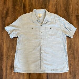 Woolrich XL chambray short sleeve button down shirt blue 100% cotton collared